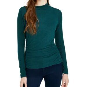 NEW! BCX Women's Textured Side-Ruched Mock-Neck pullover green Sweater Top Small